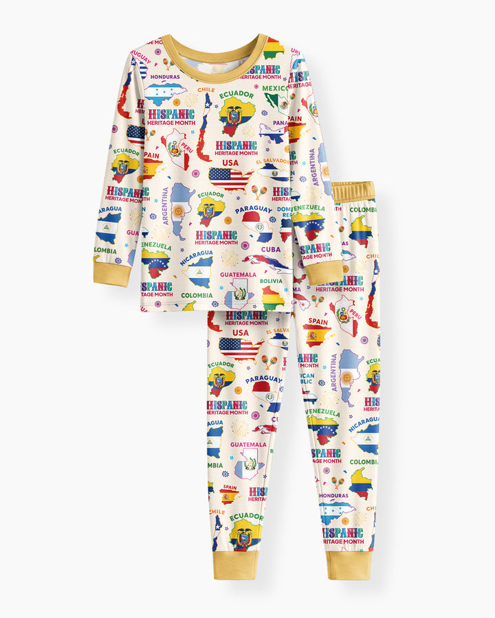 Hispanic Heritage Month Country Flags Bamboo Two Piece Long Sleeve Pajama Set