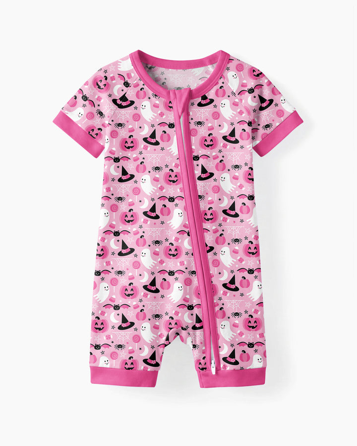 Cute Pink Halloween Ghost Pumpkin Witch Bamboo Shorty Zippy