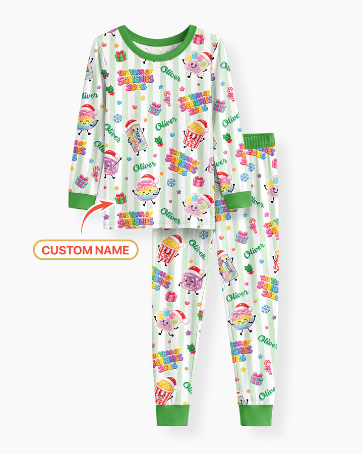 Custom Name The Year of Squishies 2026 Bamboo Two Piece Long Sleeve Pajama Set