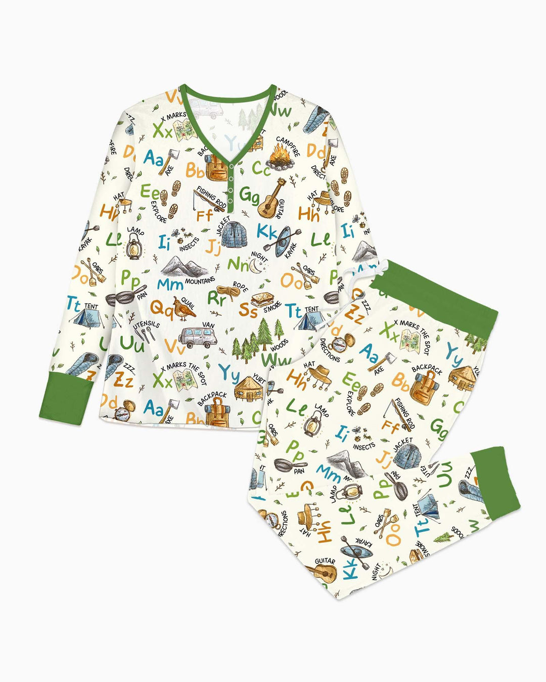 Adventure Alphabet ABCs Summer Camp Bamboo Women Pajama Set