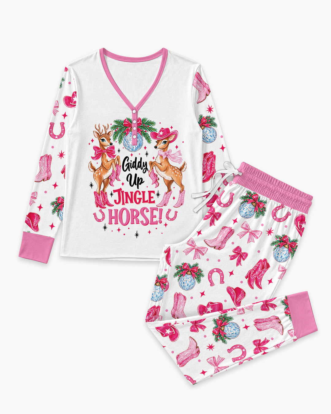 Western Christmas Giddy-up Jingle Horse Bamboo Women Pajama Set