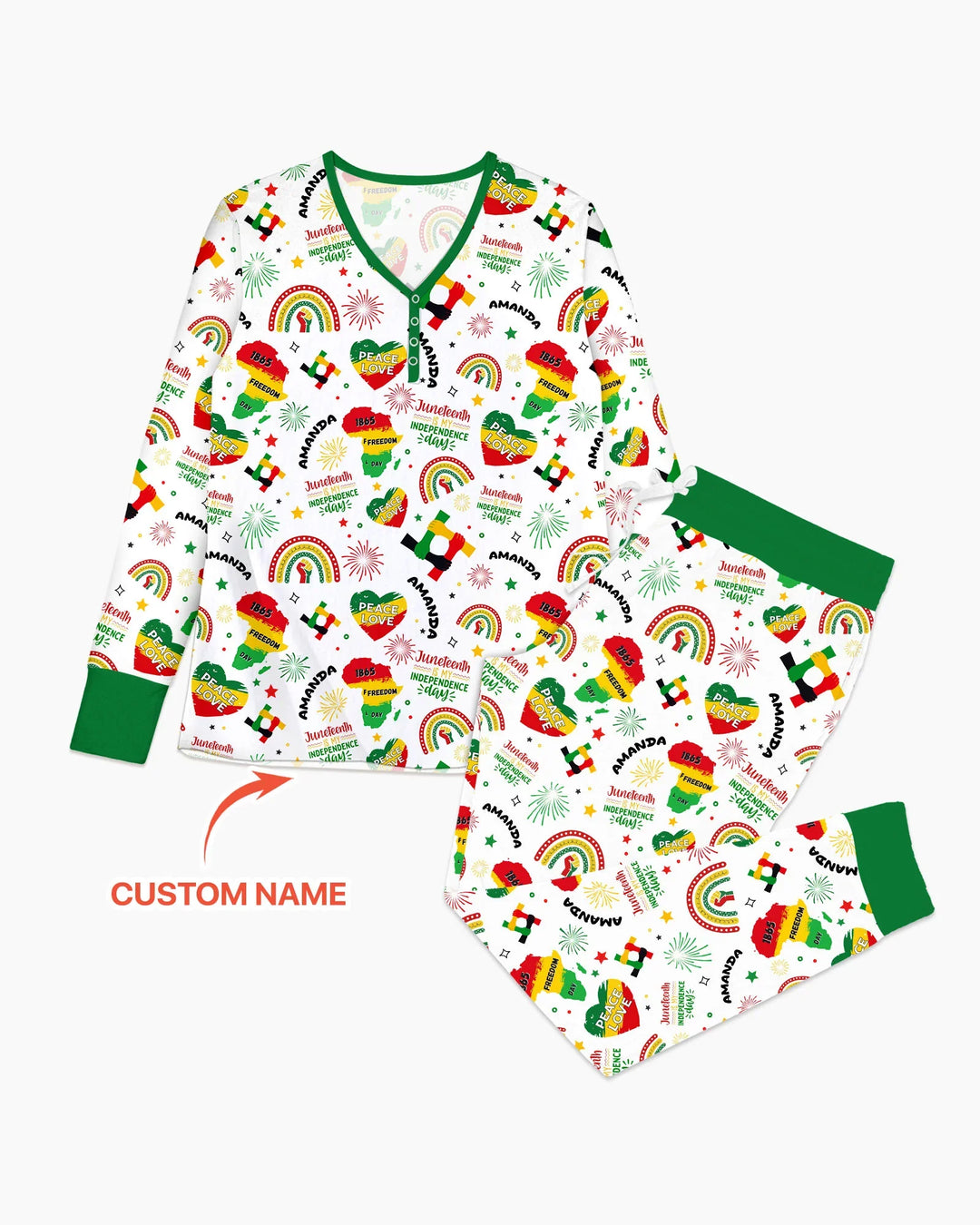 Custom Name Juneteenth Is My Independence Day Bambus Damen Pyjama Set