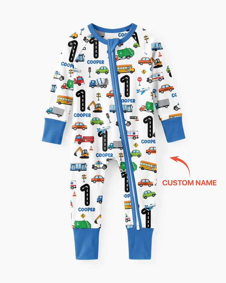 Personalized Birthday Boy Transportation Vehicles Bamboo Convertible Zippy