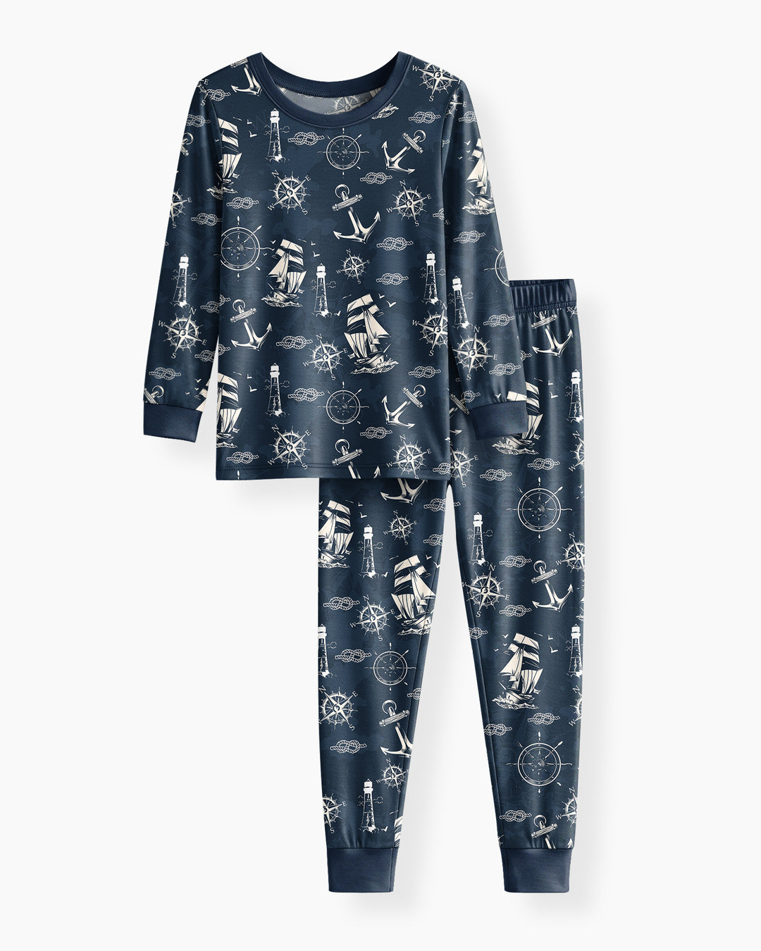 Vintage Nautical Voyage Bamboo Two Piece Long Sleeve Pajama Set