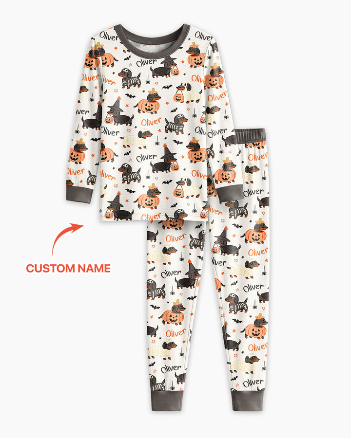 Orange and Black Dachshund Bamboo Two Piece Long Sleeve Pajama Set
