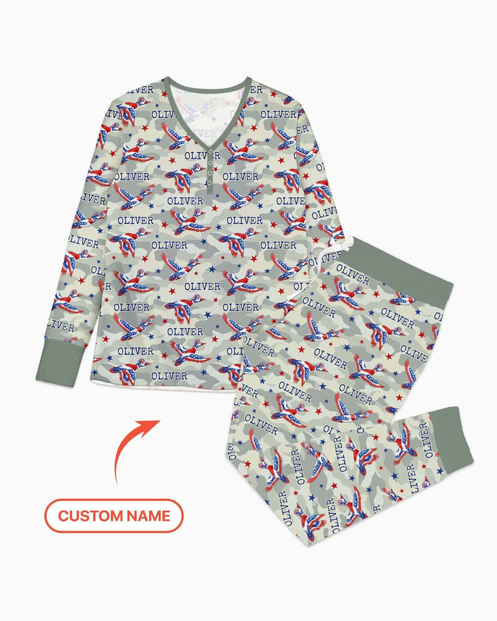 Custom Name America Mallard Duck Family Matching Bamboo Women Pajama Set