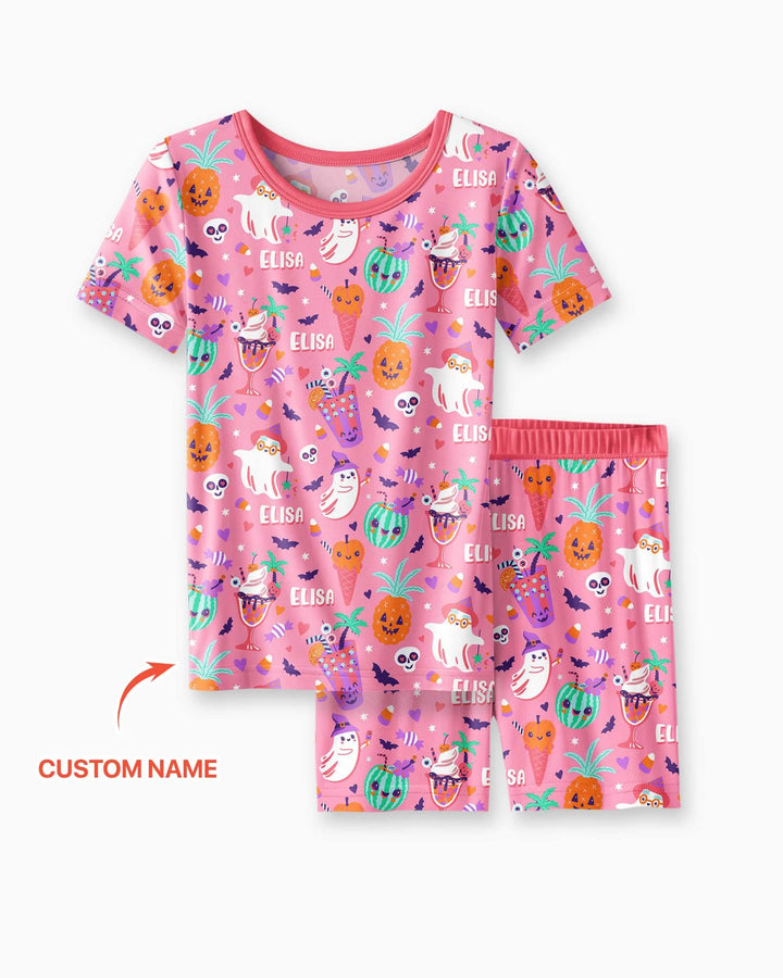 Summerween Doodles Bamboo Two Piece Short Sleeve Shorts Pajama Set