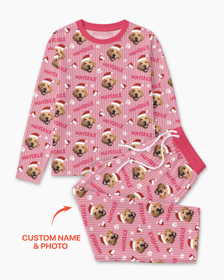 Custom Pet Photo Christmas Paws Stripe Bamboo Men's Pajama Set