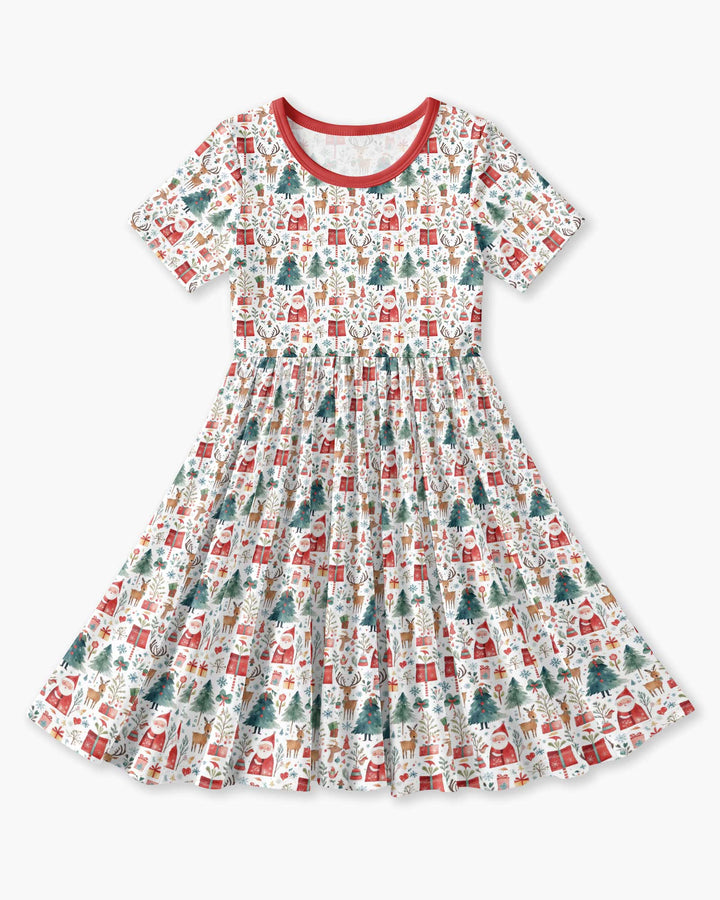 Christmas Tree Santa Bamboo Twirl Dress