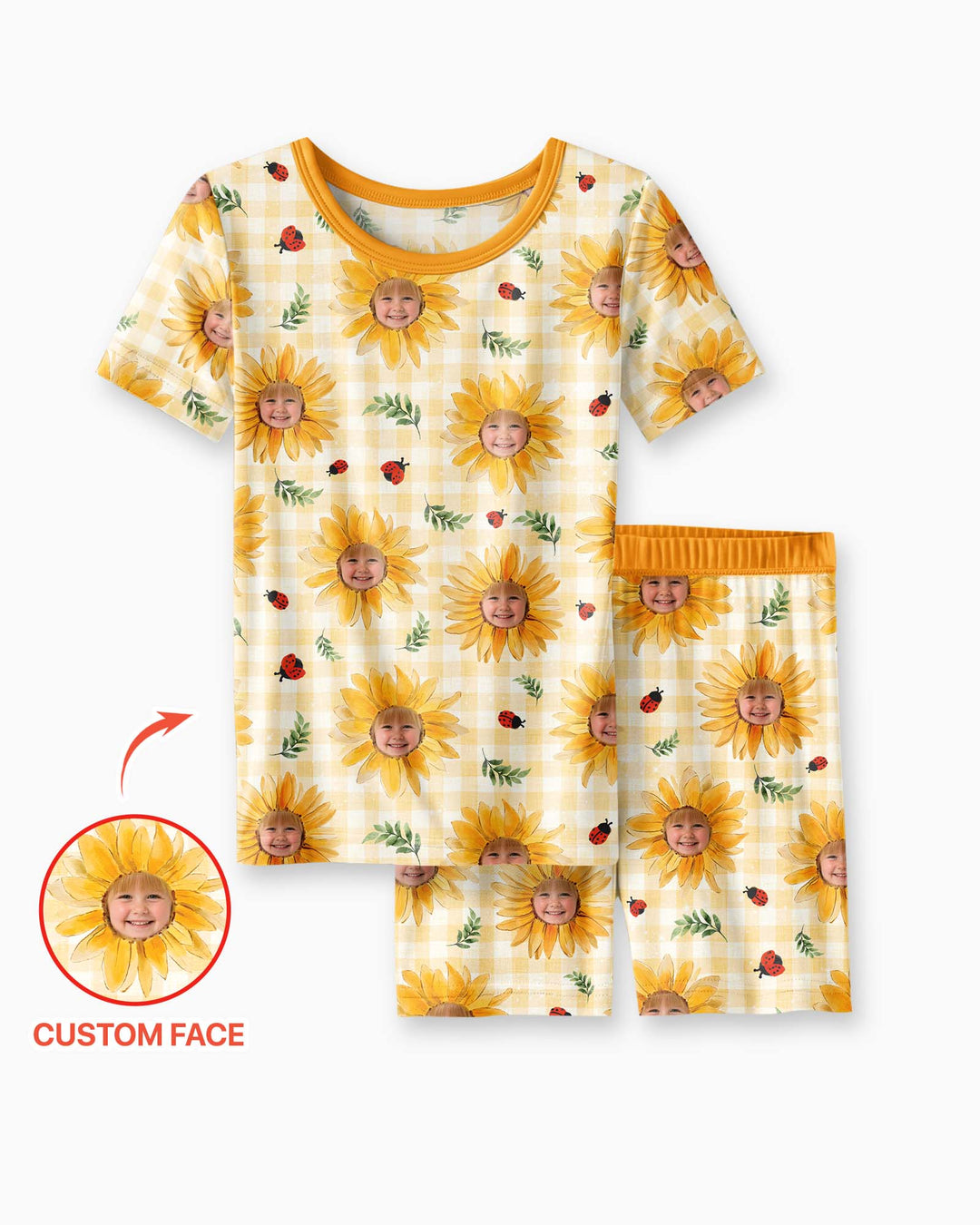 Custom Photo Be The Sunshine Bamboo Two Piece Short Sleeve Shorts Pajama Set