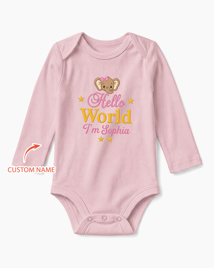 Hello World Elephant, Personalized Custom Baby Onesie, Gift For Babies