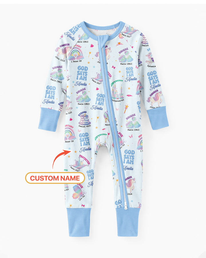 God Says I Am Custom Name - Dreamy Princess Bamboo Convertible Zippy
