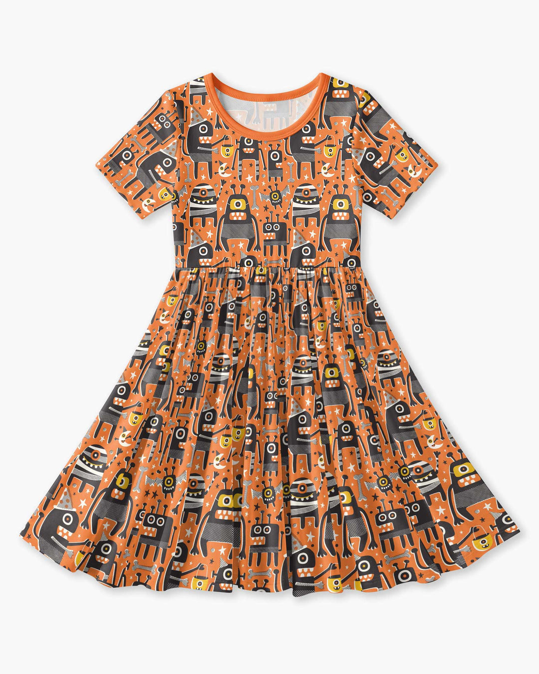Mid Century Halloween Monster Toss Bamboo Twirl Dress