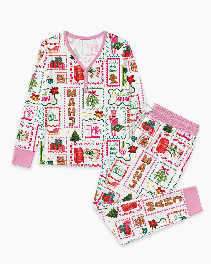 Preppy Christmas Mahjong Bamboo Women Pajama Set