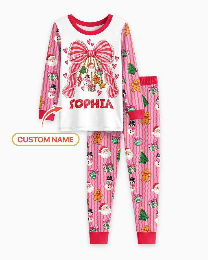 Holly Jolly Custom Name Mommy & Me Matching Bamboo Two Piece Long Sleeve Pajama Set