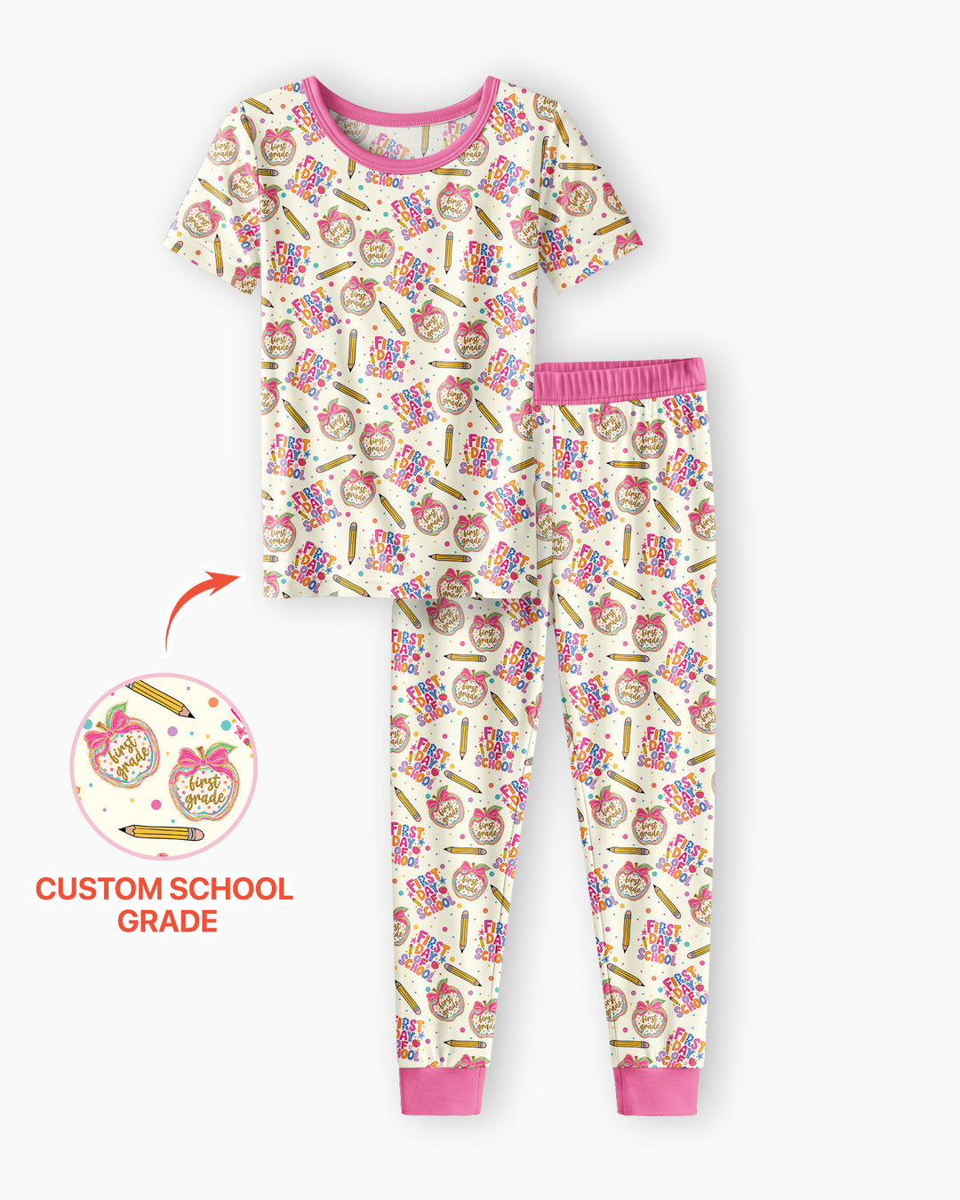 Custom School Grade First Day Cutie Bamboo Two Piece Short Sleeve Pajama Set