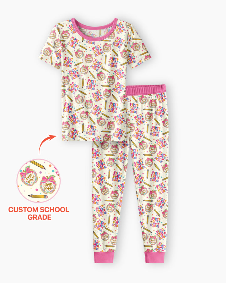 Custom School Grade First Day Cutie Bamboo Two Piece Short Sleeve Pajama Set