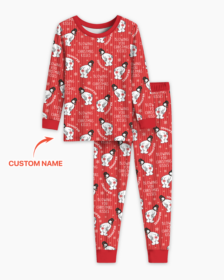 Blowing You Christmas Kisses Bamboo Two Piece Long Sleeve Pajama Set