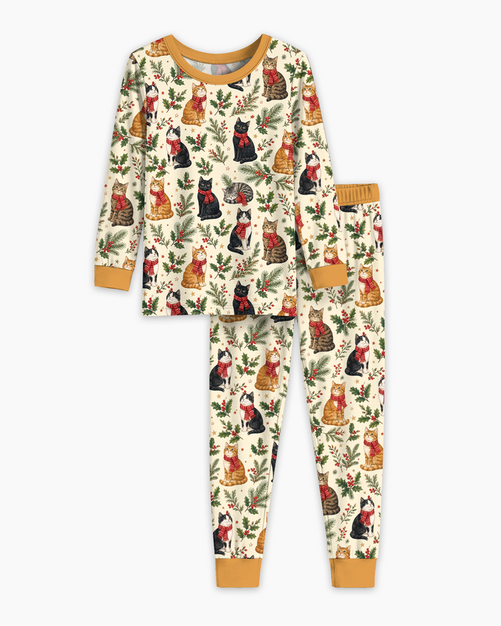 Christmas Cat Carolers Bamboo Two Piece Long Sleeve Pajama Set