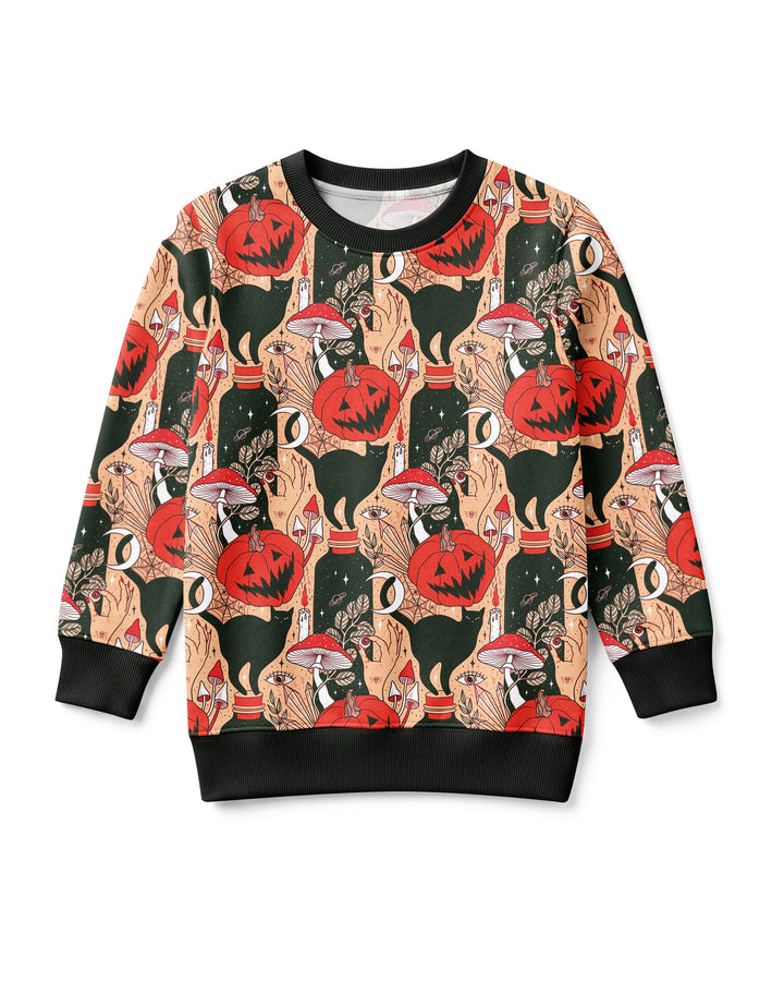 Black Cat And Pumpkin Halloween Bamboo Crewneck Sweatshirt