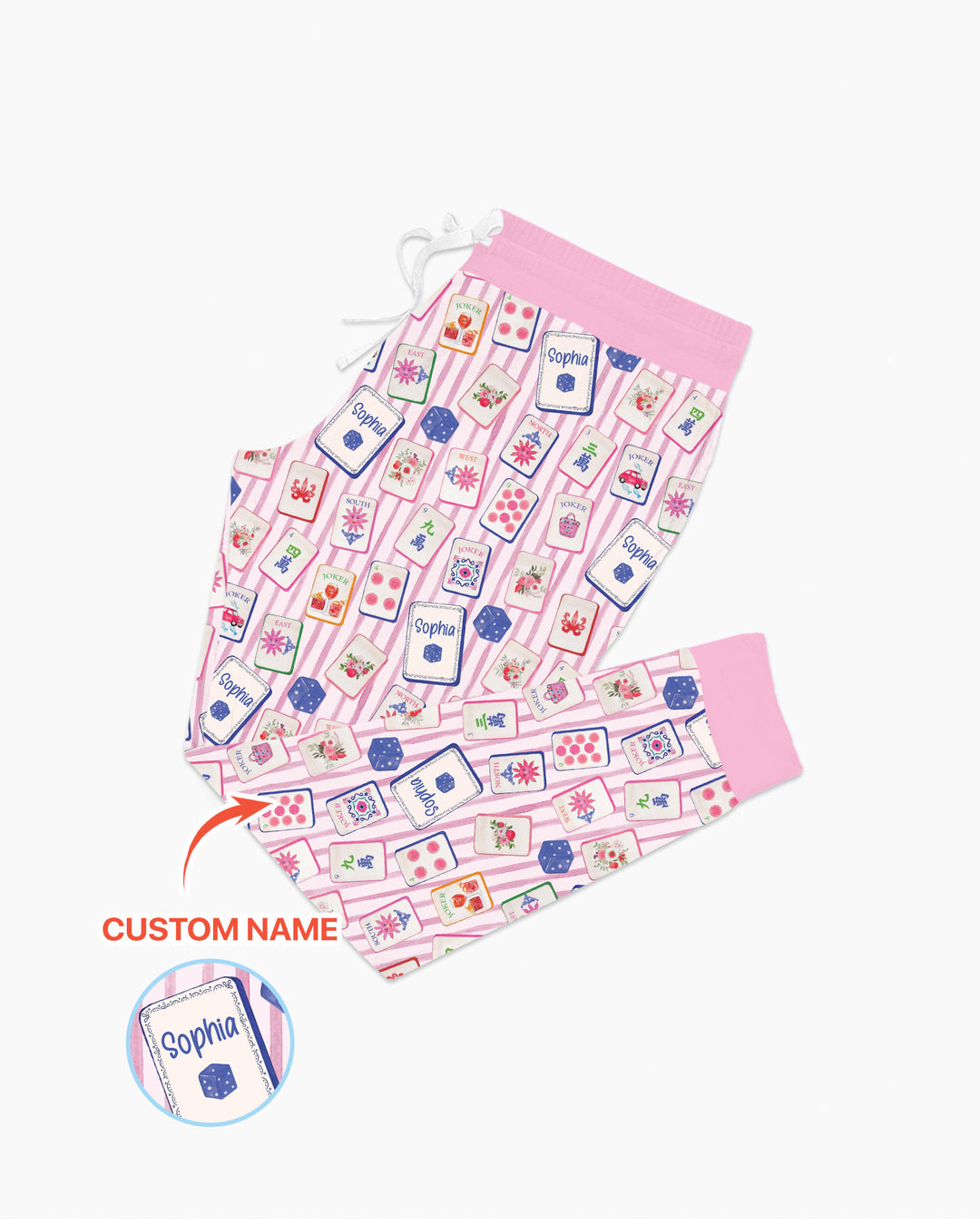 Coastal Mahjong Custom Name Mommy & Me Matching Bamboo Women Pajama Set