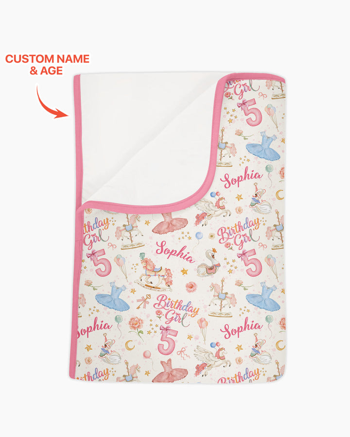 Ballerina Birthday Girl Custom Name & Age Bamboo Blanket