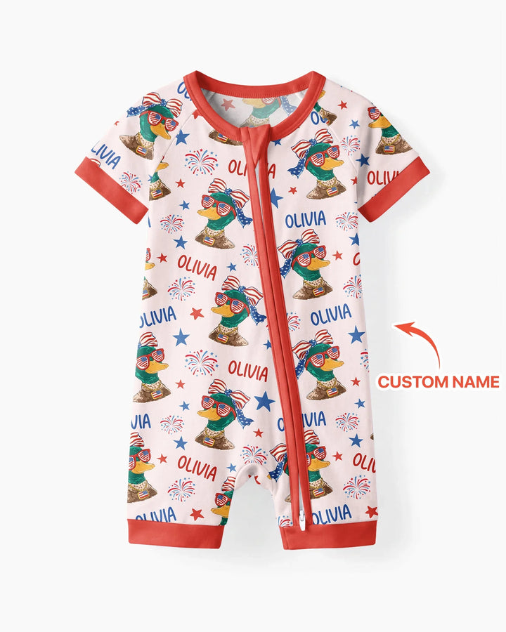 Custom Name Patriotic Mallard Duck  Bamboo Shorty Zippy
