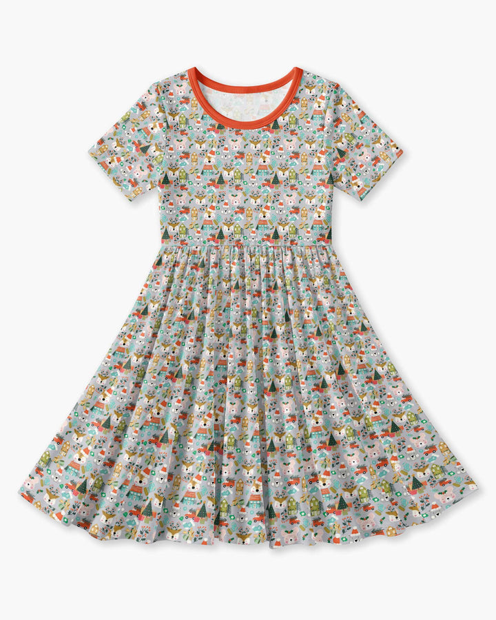Christmas Woodland Deer Fox Bear Bamboo Twirl Dress