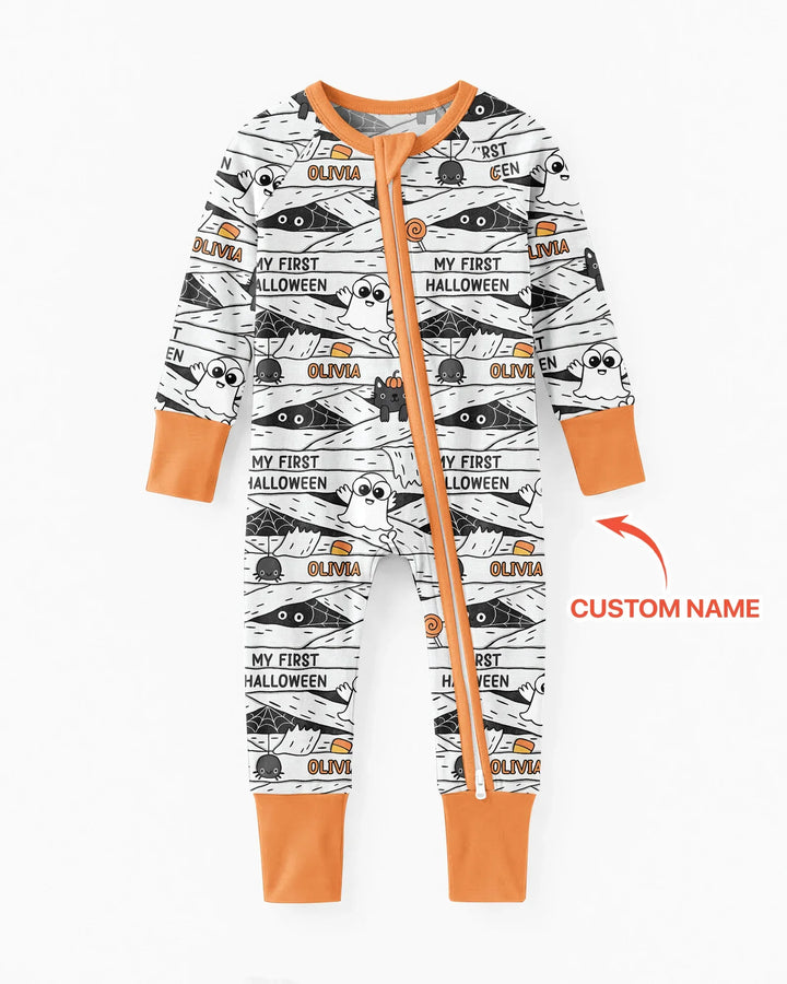 Custom Name Doodle Ghost My First Halloween Bamboo Convertible Zippy