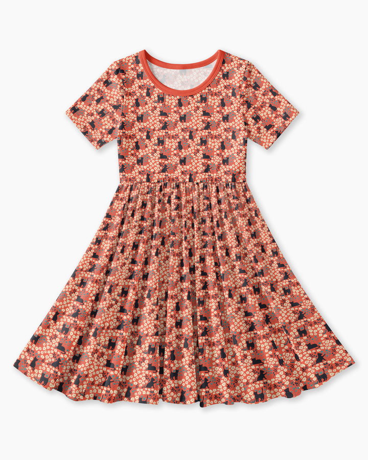 Black Cat Ditsy Bamboo Twirl Dress