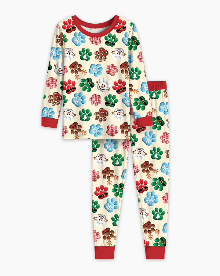 Santa Puppies Paw Bamboo Two Piece Long Sleeve Pajama Set