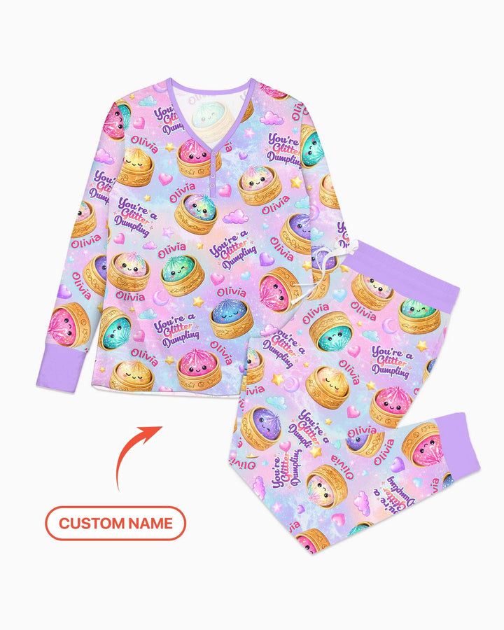 Custom Name You're A Glitter Dumpling Bamboo Women Pajama Set