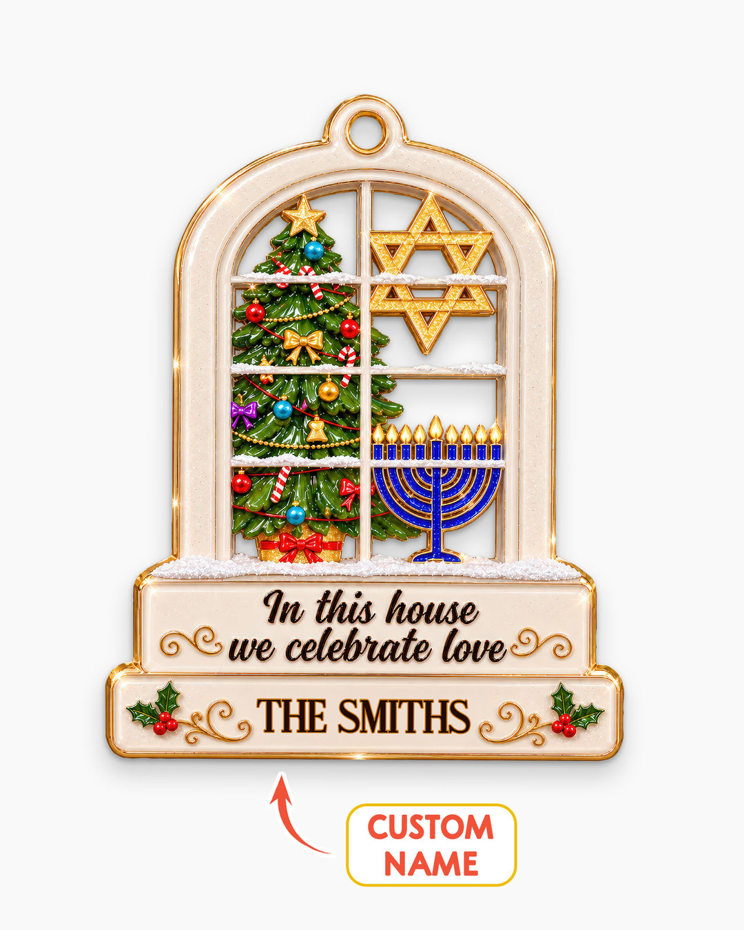 Merry Chrismukkah Jewish and Christian Family Personalized 1-Side Photo Acrylic Ornament