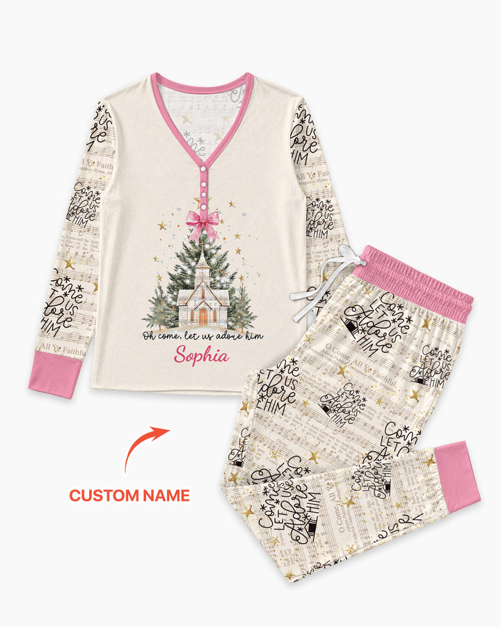 Oh Come Let Us Adore Him Custom Name Mommy And Me Matching Bamboo Women Pajama Set