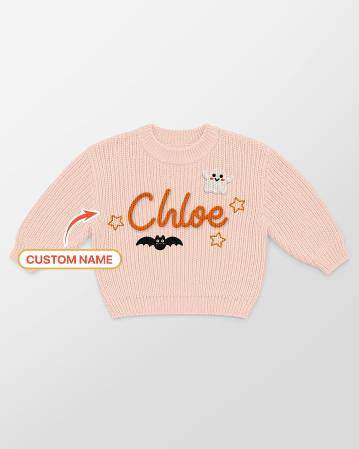 Happy Halloween Embroidered Baby Name Bamboo Knit Sweater Bubble