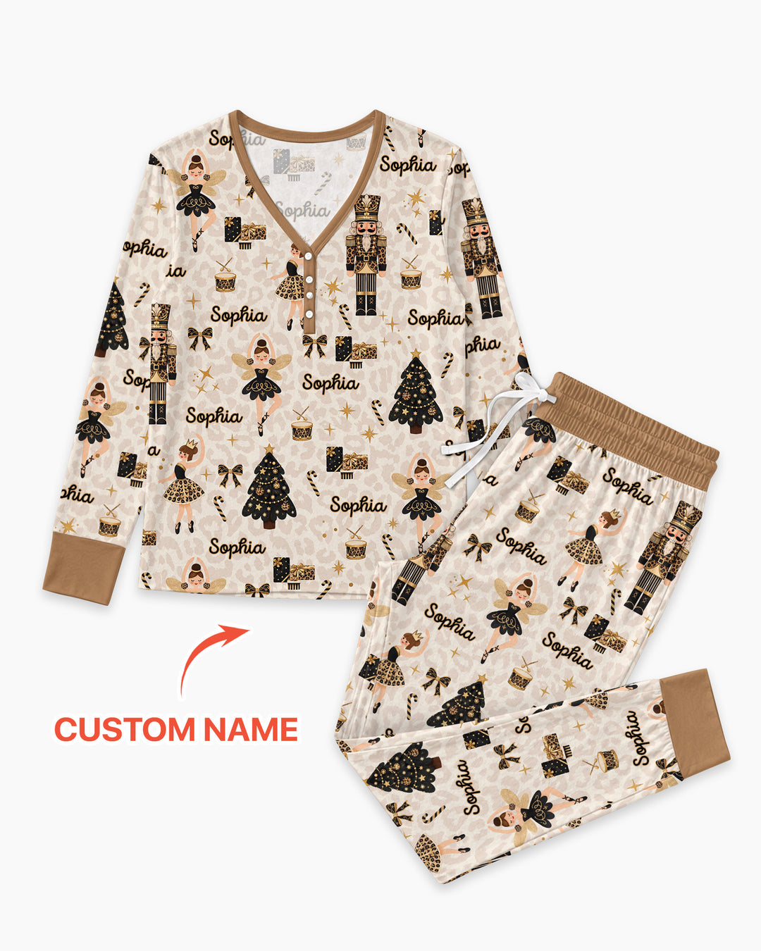 Custom Name Leopard Nutcracker Era Bamboo Women Pajama Set