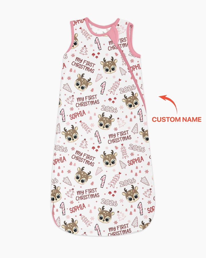 Custom Name Reindeer Doodle My First Christmas Bamboo Sleep Bag
