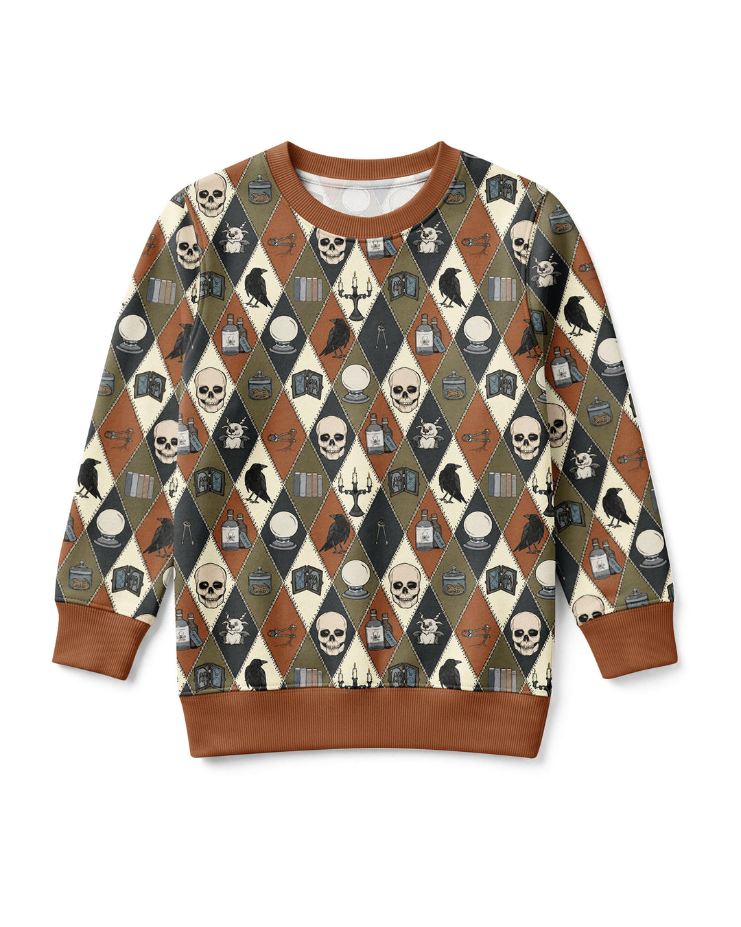 Retro Gothic Halloween Patchwork Bamboo Crewneck Sweatshirt