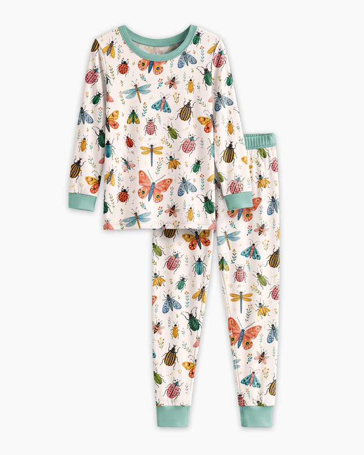 Folk Art Insects Bamboo Two Piece Long Sleeve Pajama Set