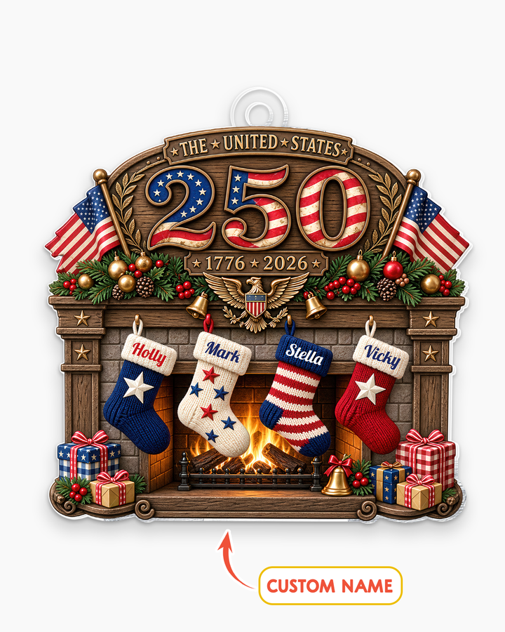 USA 250th Anniversary Fireplace 1-Side Photo Acrylic Ornament