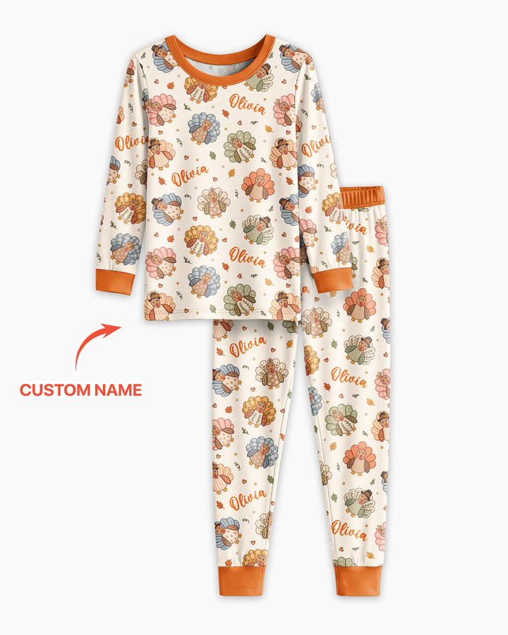 Custom Name Boho Turkey Bamboo Two Piece Long Sleeve Pajama Set