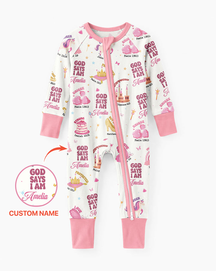 God Says I Am Custom Name - Dreamy Princess Bamboo Convertible Zippy