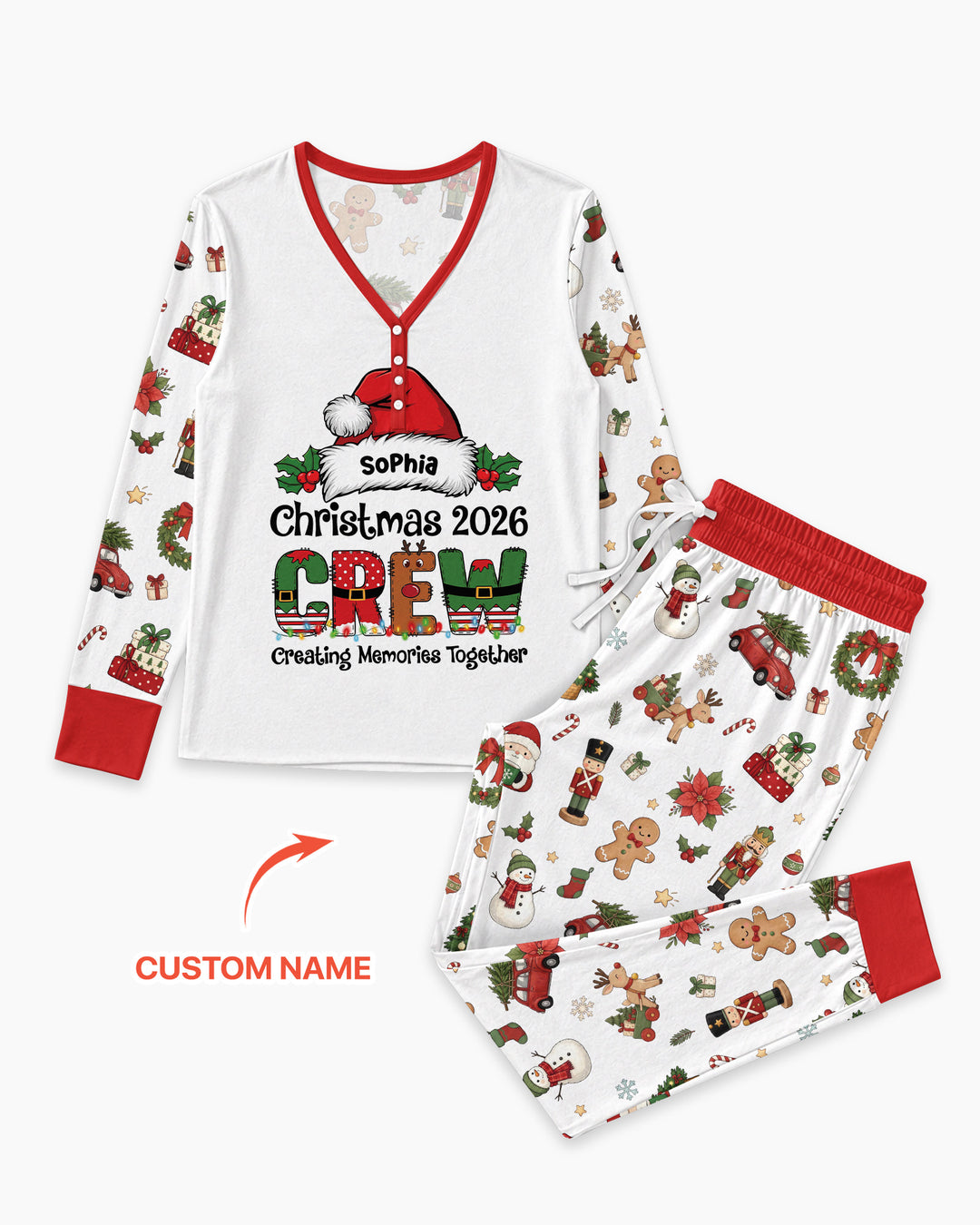 Custom Name Christmas 2026 Crew Bamboo Women Pajama Set