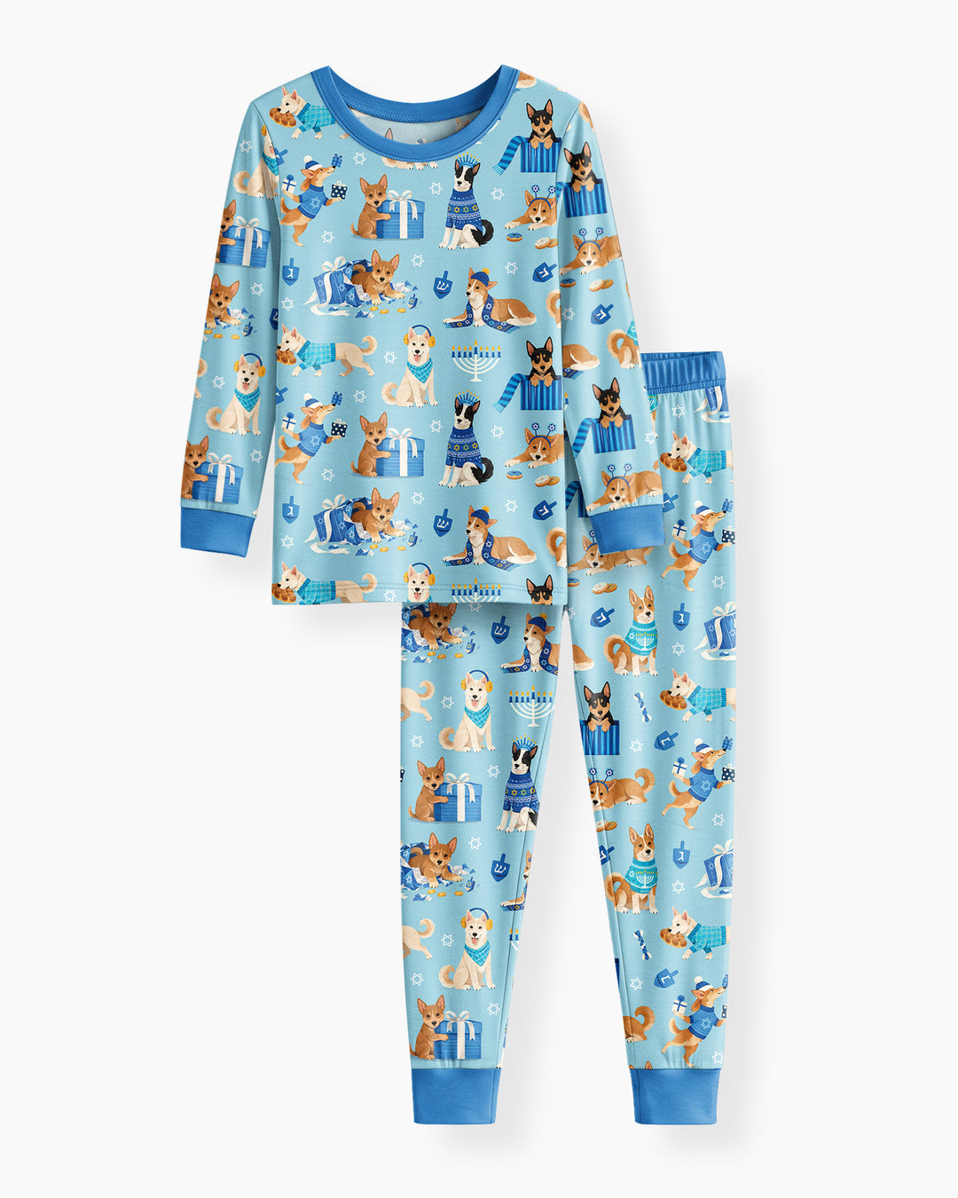 Hannukkah Protected by A Canaan Dog Bamboo Two Piece Long Sleeve Pajama Set