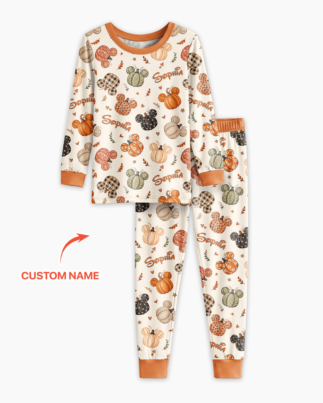 Custom Name Preppy Fall Mouse Bamboo Two Piece Long Sleeve Pajama Set