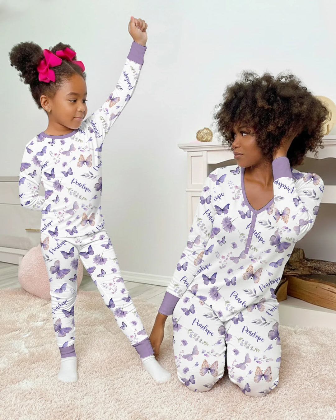 Benutzerdefinierter Name Fliederblüte Bambus Damen Pyjama-Set
