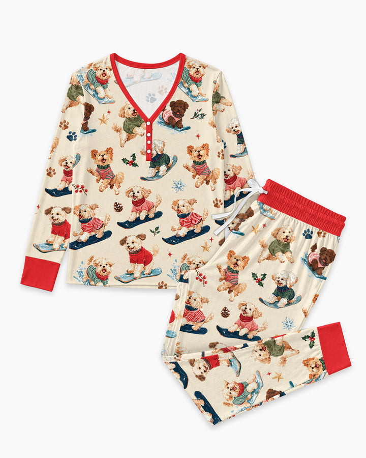 Snowboarding Dogs Bamboo Women Pajama Set