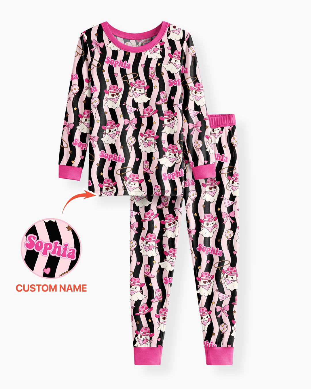 Pink Cowgirl Ghost Halloween Bamboo Two Piece Long Sleeve Pajama Set