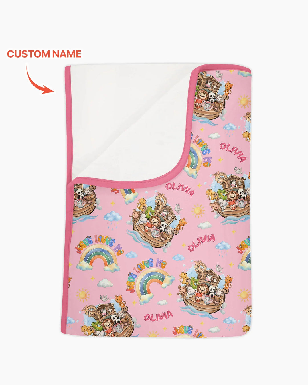 Custom Name Jesus Loves Me Noah's Ark Bamboo Blanket