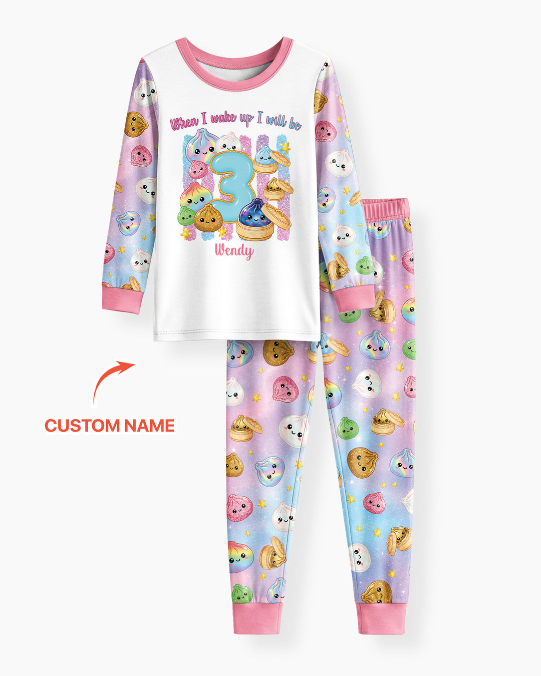 Personalized When I Wake Up I Will Be Birthday Dumplings Bamboo Two Piece Long Sleeve Pajama Set